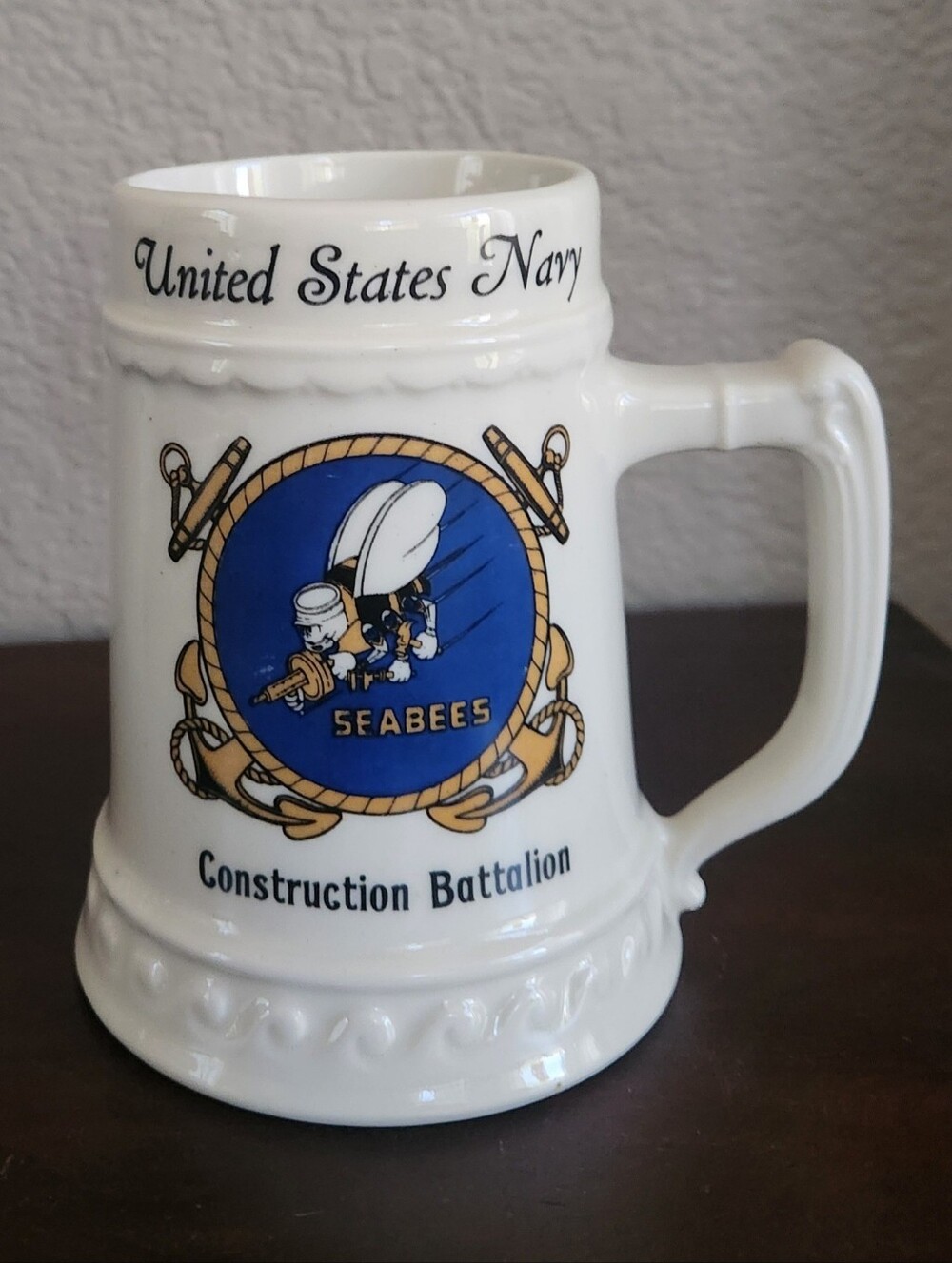 US Navy Seabees Construction Battalion Vintage Beer Stein Mug EUC $25